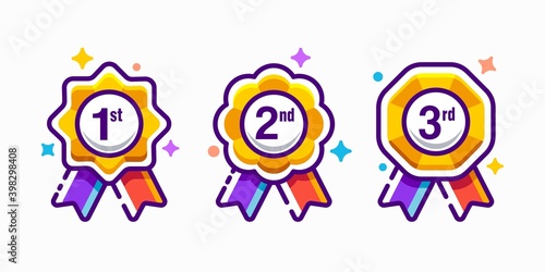 1st 2nd 3rd medal first place second third award winner colorful badge guarantee winning prize ribbon symbol sign icon logo template Vector clip art illustration set
