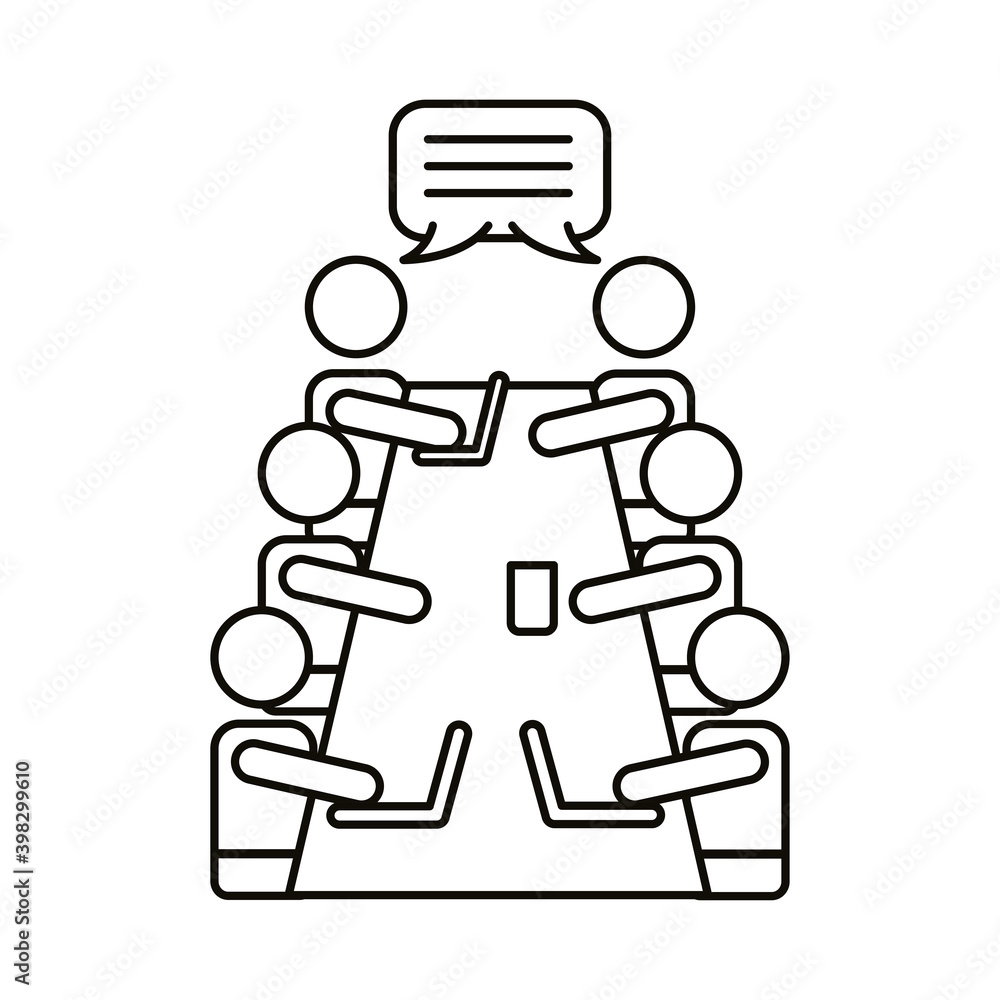 group of workers speaking in table coworking line style icon group of workers speaking in table coworking line style icon