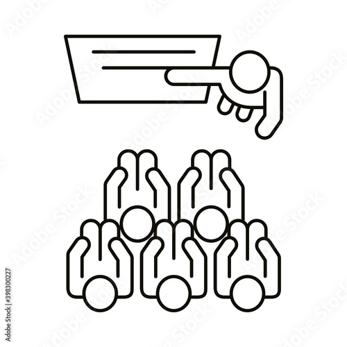 group of workers training with paperboard coworking line style