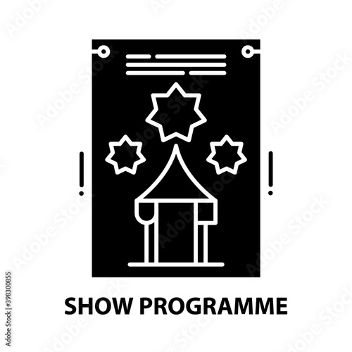 show programme icon, black vector sign with editable strokes, concept illustration