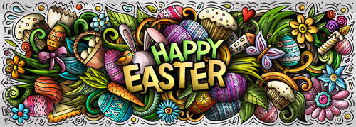 Happy Easter hand drawn cartoon doodles illustration. © balabolka