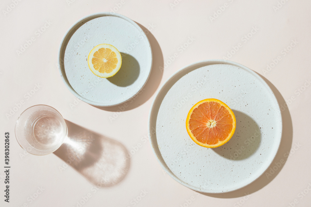 A Glass Of Water And Citrus Fruit A Glass Of Water And Citrus Fruit