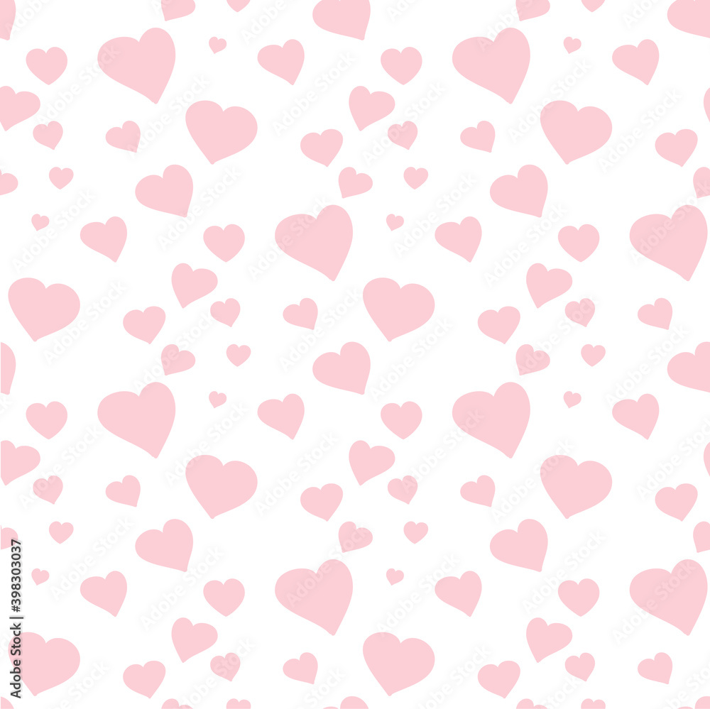 Pink hearts on a white background. Seamless pattern. Romantic background. Wedding valentines day. Vector illustration