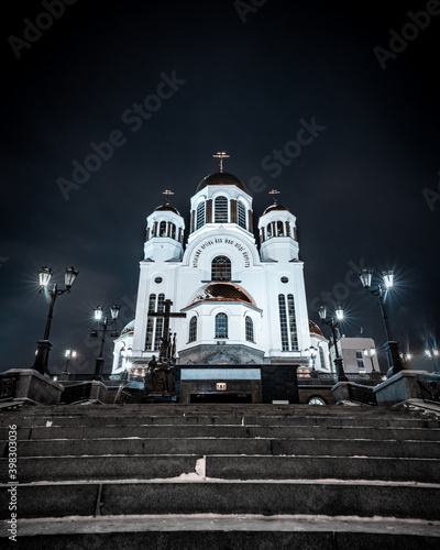 Perspective view of Church on Blood in Honour of All Saints Yekaterinburg at night