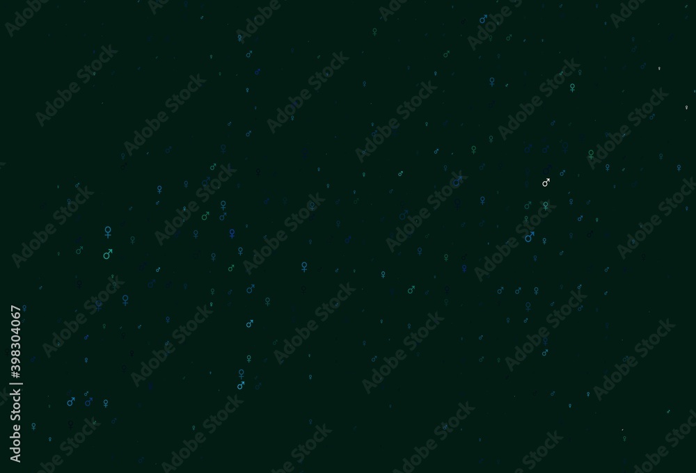 Light blue, green vector backdrop with gender signs. Light blue, green vector backdrop with gender signs.