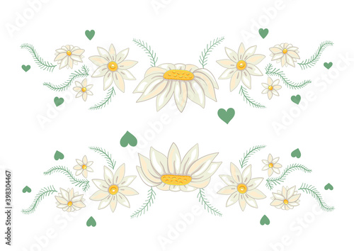 Fototapeta Naklejka Na Ścianę i Meble -  Border with chamomile flowers. Floral pattern. Vector illustration