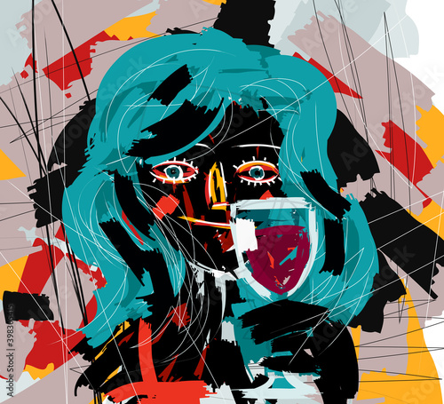 abstract girl drinking a glass of wine