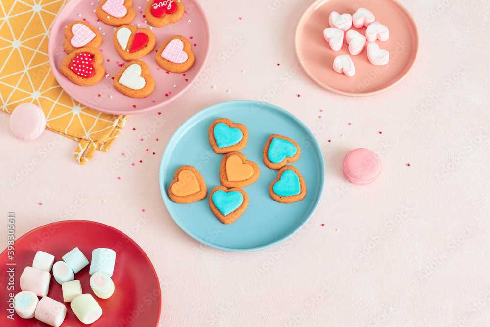 Valentines Day heart shaped cookies. Selective focus. Valentines Day heart shaped cookies. Selective focus.