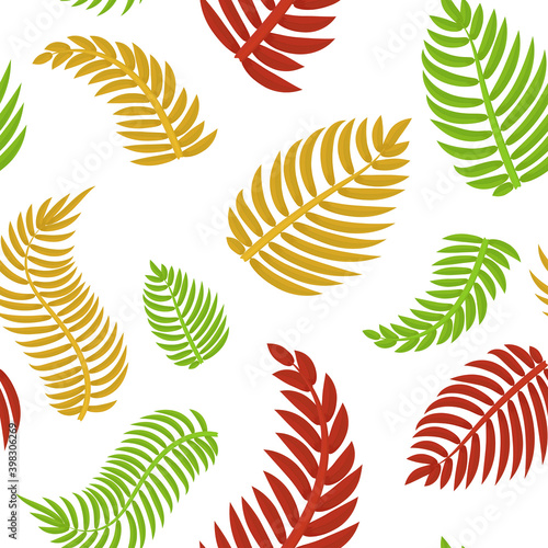 Fern leaves, green, yellow and brown. Vector illustration