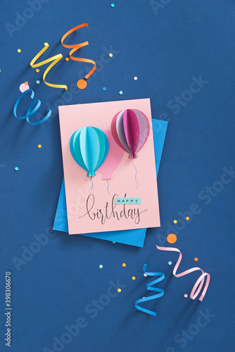 Happy birthday card with balloons. Handmade.