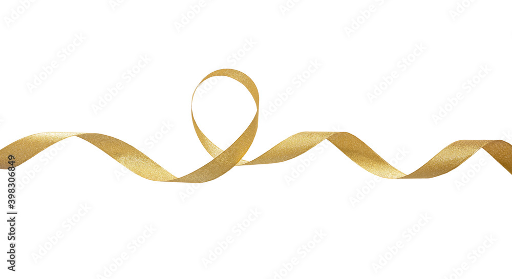 Gold satin ribbon isolated cutout on white background Stock Photo