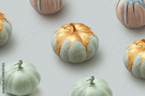 Natural pumpkins painted golden. photo