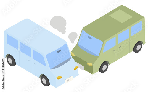 アイソメトリック、乗用車の衝突事故のイラスト