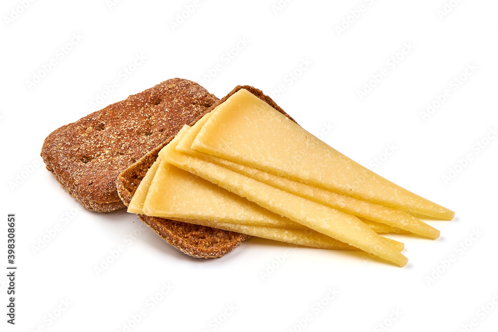 Parmesan Cheese slices, isolated on white background Parmesan Cheese slices, isolated on white background