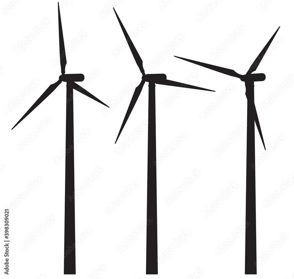 Set windmill silhouette, wind generator. Eco energy. Vector illustration Set windmill silhouette, wind generator. Eco energy. Vector illustration