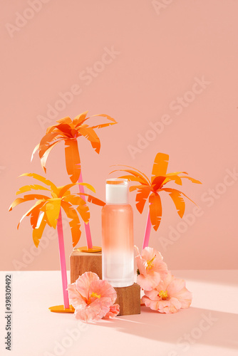 Cosmetic product with creative paper craft concept. Hello summer photo