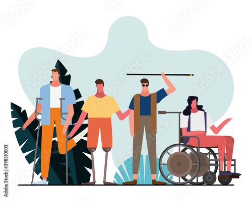 group of people with handicaps characters in the field
