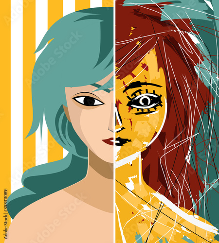 bipolar split face double personality girl