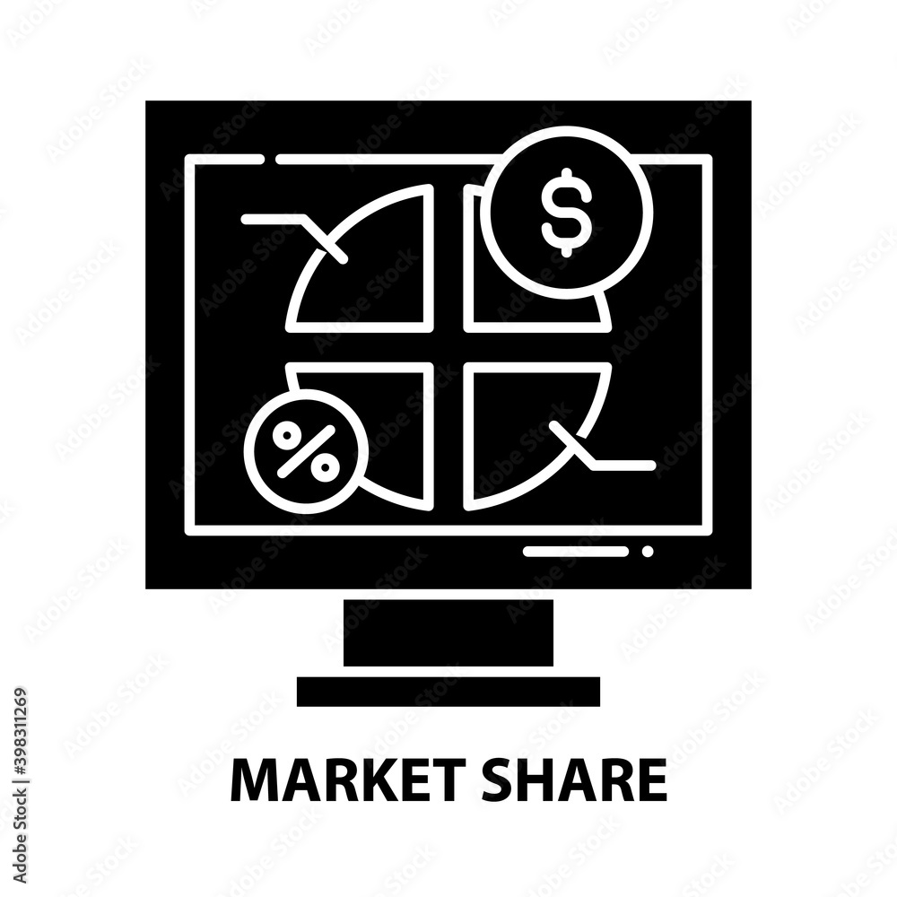 market share icon, black vector sign with editable strokes, concept illustration market share icon, black vector sign with editable strokes, concept illustration