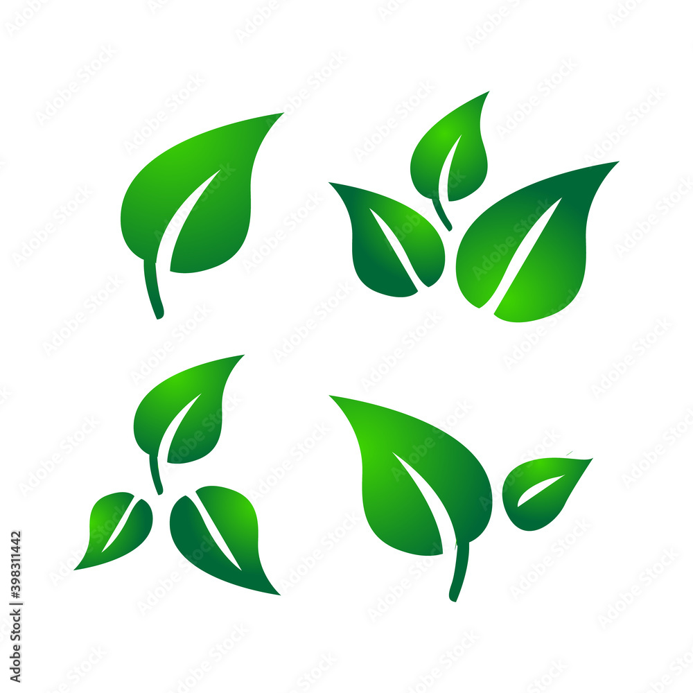 Green leaves logo collection design isolated on white background Green leaves logo collection design isolated on white background