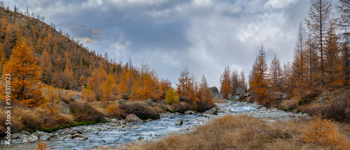 Panoramic mountain landscape in the Swiss Alps, Switzerland.