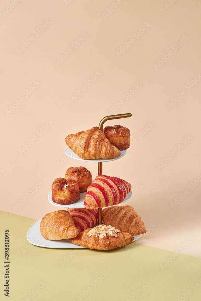 Ceramic stand with homemade croissants. Ceramic stand with homemade croissants.