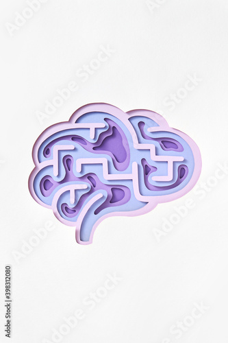 Handcraft template of human brain made from colorful paper.