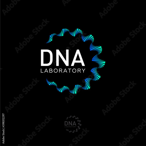 DNA laboratory logo. DNA logo as spiral on a dark background. Logo can used for biotechnology center, laboratory, reproduction clinics. 