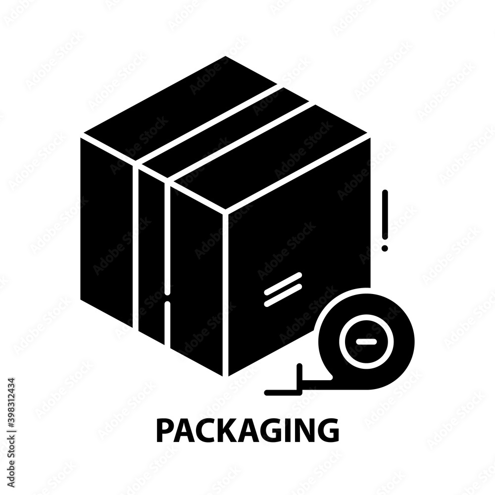 packaging icon, black vector sign with editable strokes, concept illustration packaging icon, black vector sign with editable strokes, concept illustration