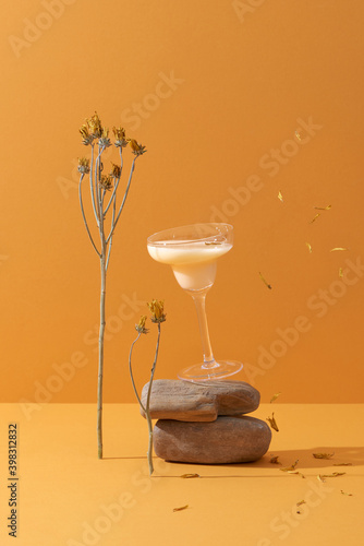 A glass of chrysanthemum tea with milk. photo