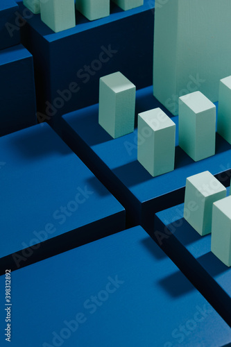 Conceptual representation of a city or financial district in blue tones photo