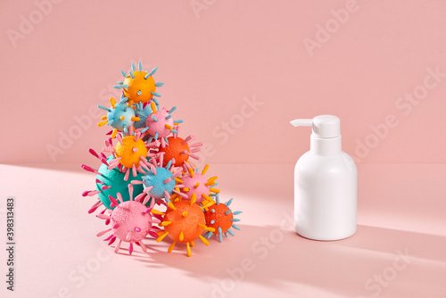 Anti-Bacterial Sanitizer hand gel dispenser, infection control concept.