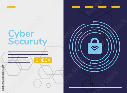 cyber security infographic with wifi in padlock
