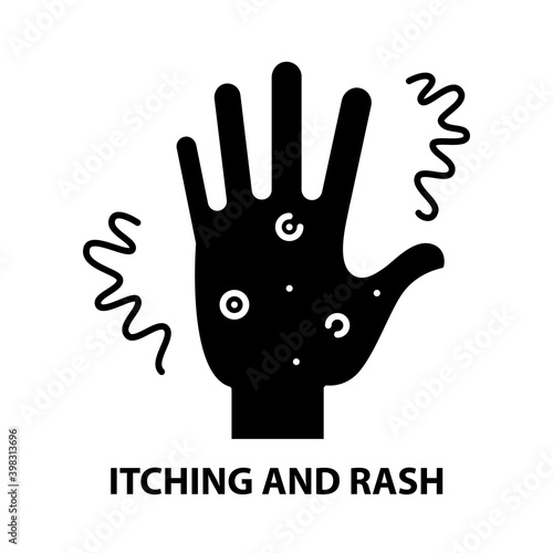 itching and rash icon, black vector sign with editable strokes, concept illustration