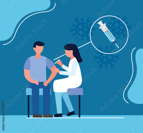 covid19 vaccine poster with female doctor injecting patient