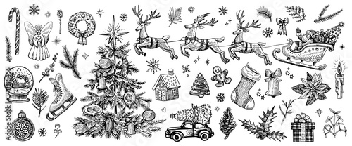 Foto Christmas hand drawn decorations, vector elements