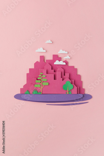 Handmade structure of town from color paper. photo