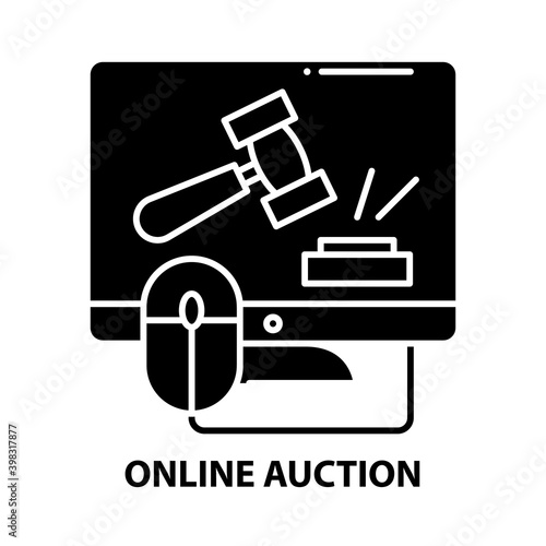 online auction icon, black vector sign with editable strokes, concept illustration