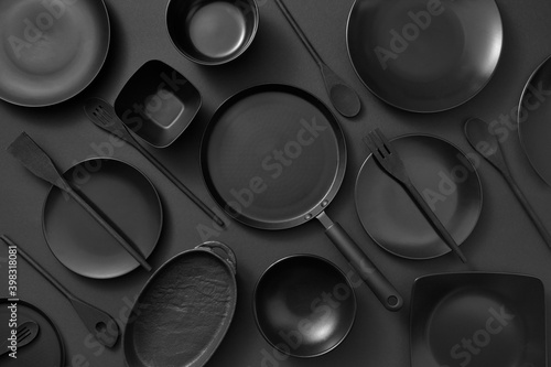 Kitchen utensils black color pattern.