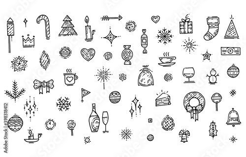 New Year doodle hand drawn elements collection
