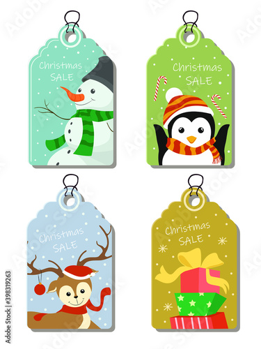 Hand-drawing Christmas sale collection. Christmas labels, tags, badges and holiday symbols and greeting cards template and backgrounds. Vector illustration 