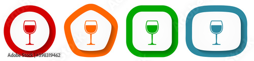 Alcohol, glass vector icon set, flat design buttons on white background