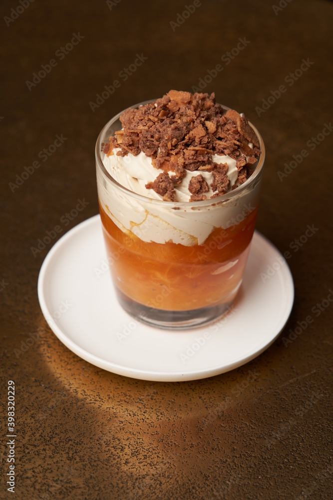 Persimmon smoothie with yoghurt cream and chocolate Persimmon smoothie with yoghurt cream and chocolate