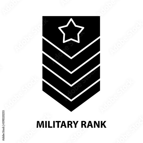 military rank icon, black vector sign with editable strokes, concept illustration
