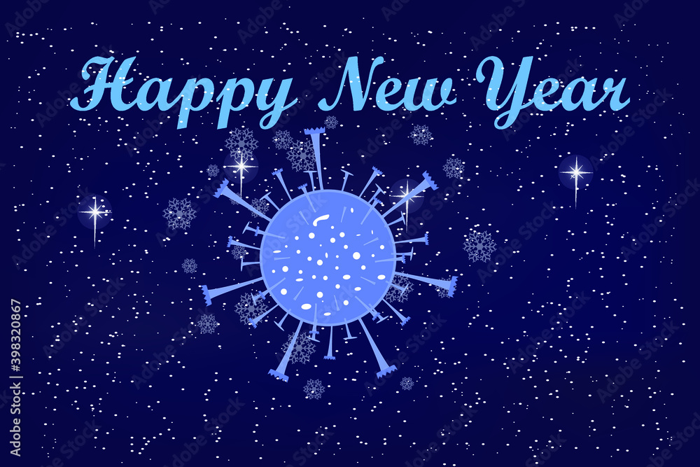 Fototapeta premium New Year greetings coronavirus, Happy New Year, vector illustration