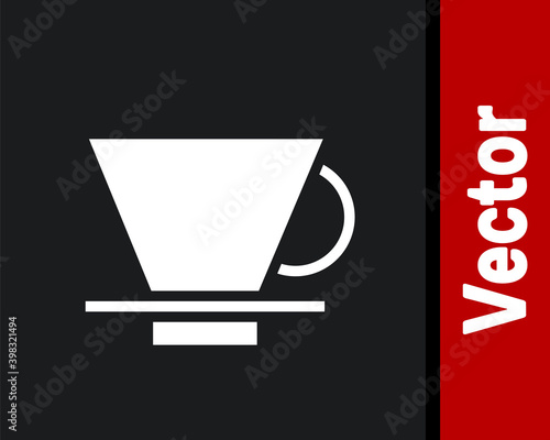 White V60 coffee maker icon isolated on black background. Vector Illustration.