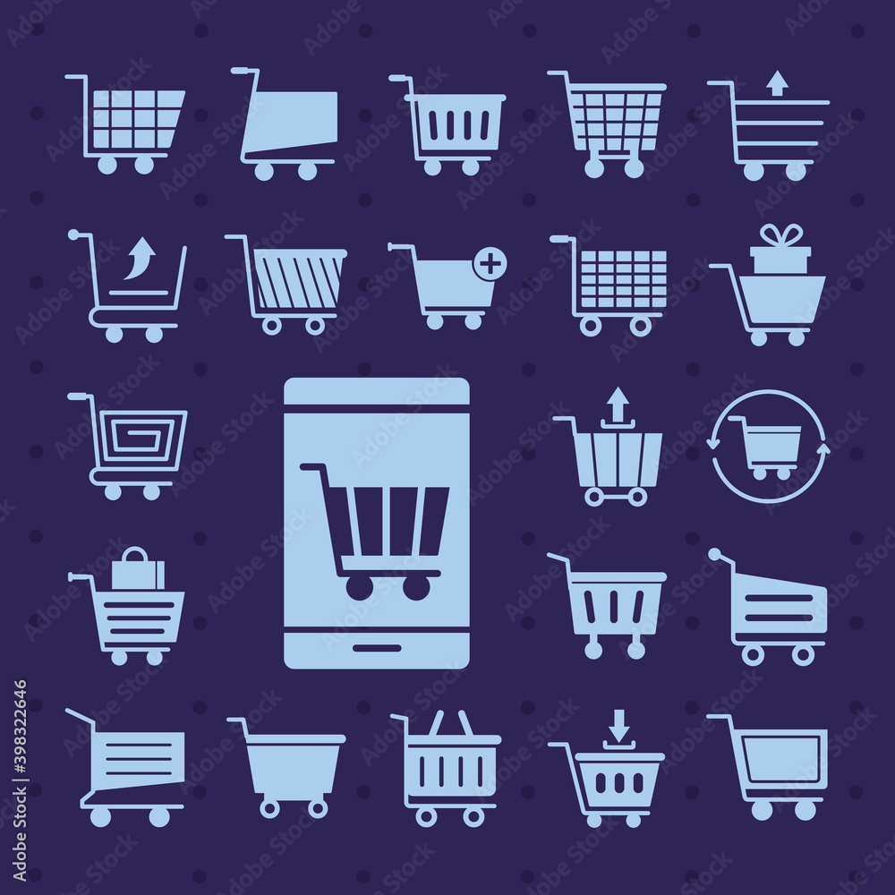 bundle of twenty two shopping carts line style icons bundle of twenty two shopping carts line style icons