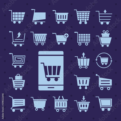 bundle of twenty two shopping carts line style icons