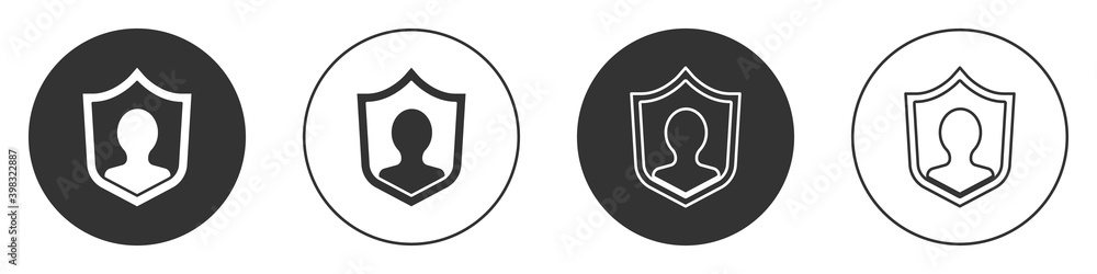 Black User protection icon isolated on white background. Secure user login, password protected, personal data protection, authentication. Circle button. Vector. Black User protection icon isolated on white background. Secure user login, password protected, personal data protection, authentication. Circle button. Vector.