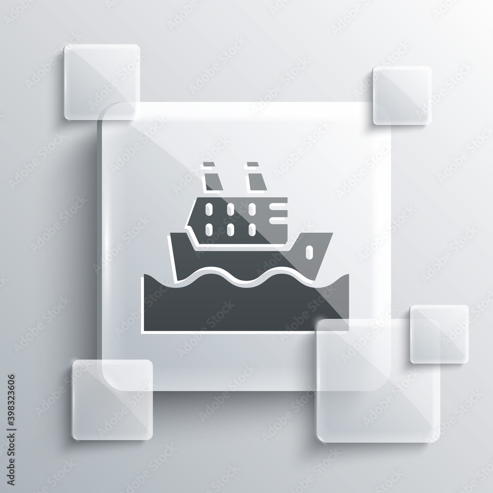 Grey Cruise ship in ocean icon isolated on grey background. Cruising the world. Square glass panels. Vector. Grey Cruise ship in ocean icon isolated on grey background. Cruising the world. Square glass panels. Vector.